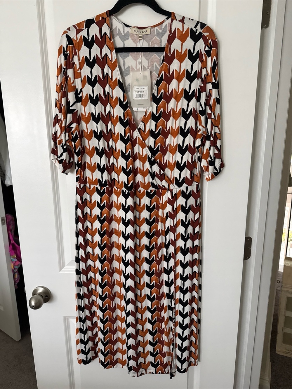 NWT Surkana Womens Earth Tones Graphic Print Faux Wrap European Size XXL